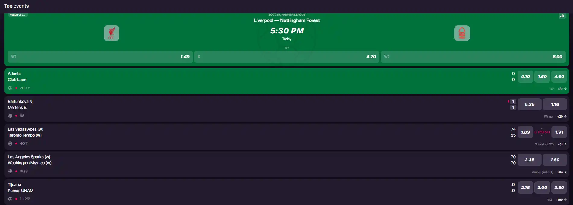 Captură reală a interfeței CHEXX Sportsbook cu evenimente și piețe sportive